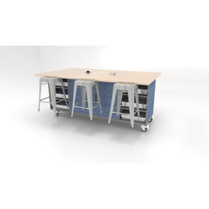 CEF Ed Double Storage Table with 6 Stools and Extra Storage, Maple Butcher Block Top, 36" H