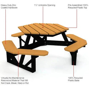 Global Industrial Recycled Plastic 6' Hexagon Picnic Table