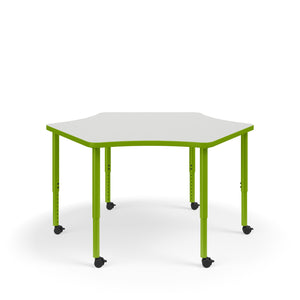KI Ruckus Sitting Adjustable Height 6-Leg Sprocket Activity Table with 1-1/4" Laminate Top, 30" x 55" x 48" x 20" - 33" H, FREE SHIPPING