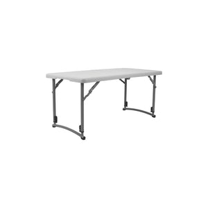 Fold-in-Half Adjustable Height Plastic Folding Table, 48" x 24", Speckled Grey Top with Grey Frame