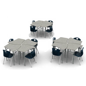 Classroom Desk and Chair Package, 12 Kaleidoscope Adjustable Height Vertebrae Desks with Solid Plastic Tops, 12 Ovation Stack Chairs