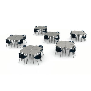 Classroom Desk and Chair Package, 24 Kaleidoscope Adjustable Height Vertebrae Desks with Solid Plastic Tops, 24 Ovation Stack Chairs