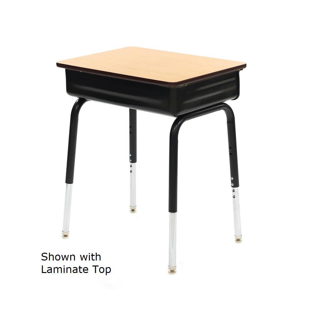 Open Front Adjustable Height Desk, Metal Bookbox, Solid Plastic Top