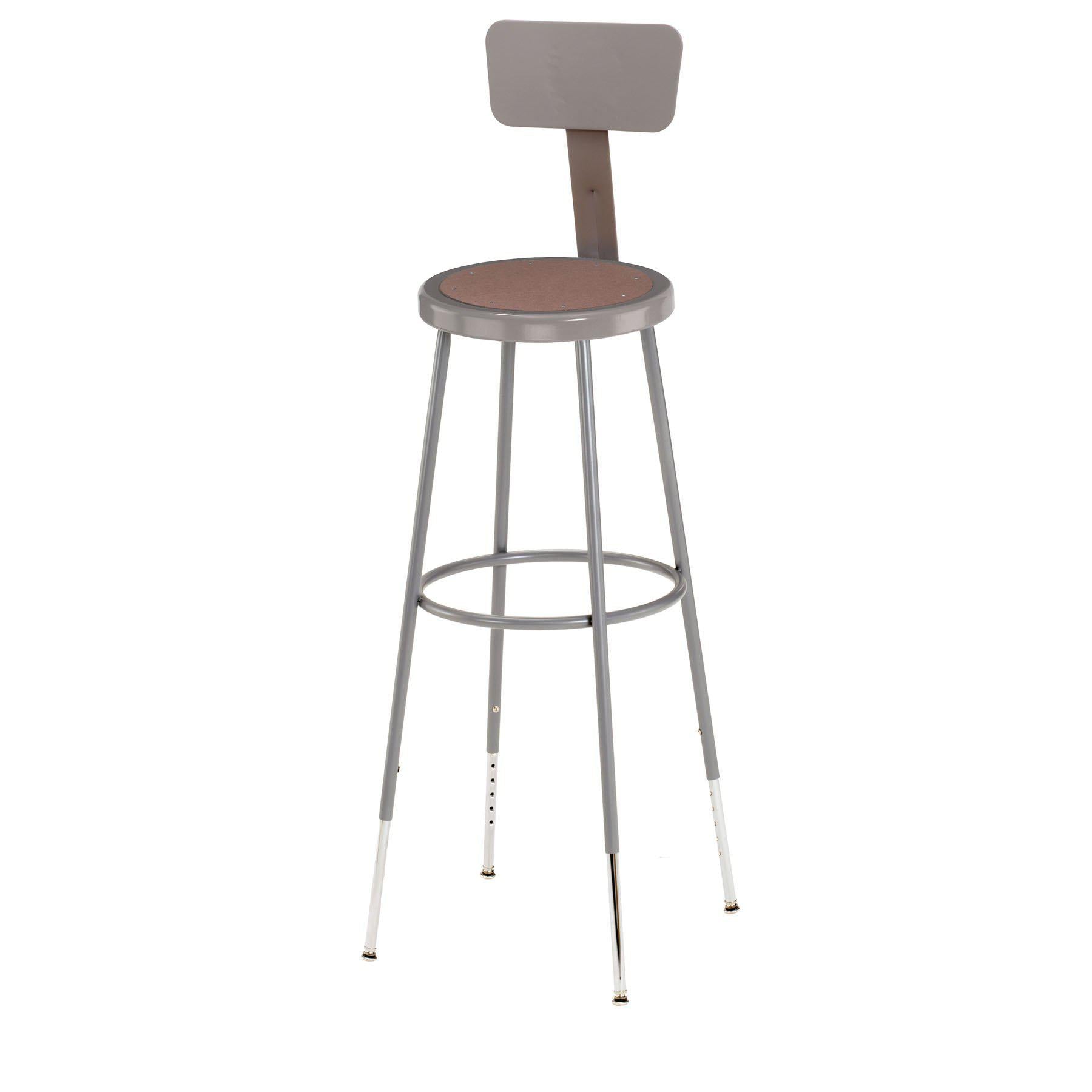 32"-39" Height Adjustable Heavy Duty Steel Stool With Backrest, Grey-Stools-