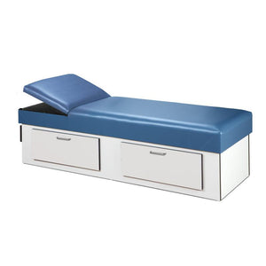 Upholstered Apron Recovery Couch with Double Drawer Storage, Flat Foam Adjustable Headrest