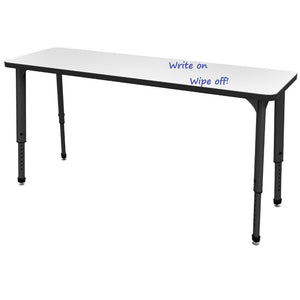 Apex White Dry Erase Classroom Desk and Chair Package, 4 Rectangle 2-Student Collaborative Desks, 20" x 60", with 8 Apex Stack Chairs