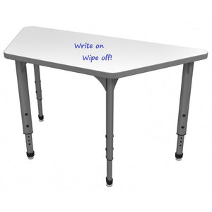 Apex Adjustable Height Collaborative Student Table with Dry Erase Laminate Markerboard Top, 24" x 48" Trapezoid