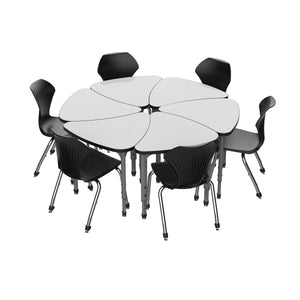 Apex White Dry Erase Classroom Desk and Chair Package, 6 Small Chevron Collaborative Student Desks with 6 Apex Stack Chairs