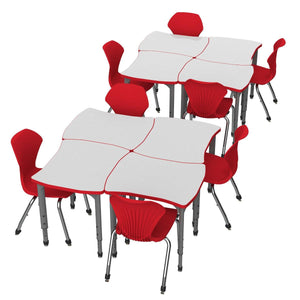 Apex White Dry Erase Classroom Desk and Chair Package, 8 Dog Bone/Contour Collaborative Student Desks with 8 Apex Stack Chairs