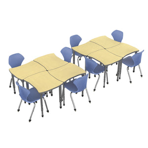 Apex Classroom Desk and Chair Package, 8 Dog Bone/Contour Collaborative Student Desks with 8 Apex Stack Chairs
