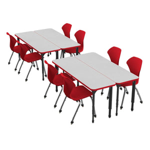 Apex White Dry Erase Classroom Desk and Chair Package, 4 Rectangle 2-Student Collaborative Desks, 20" x 60", with 8 Apex Stack Chairs