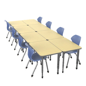 Apex Classroom Desk and Chair Package, 8 Rectangle Collaborative Student Desks, 24" x 36", with 8 Apex Stack Chairs