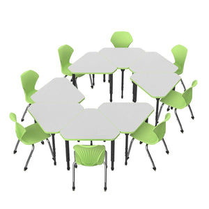 Apex White Dry Erase Classroom Desk and Chair Package, 8 Gem Collaborative Student Desks with 8 Apex Stack Chairs