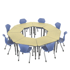 Apex Classroom Desk and Chair Package, 8 Large Trapezoid Collaborative Student Desks with 8 Apex Stack Chairs