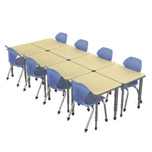 Apex Classroom Desk and Chair Package, 8 Curve Collaborative Student Desks with 8 Apex Stack Chairs