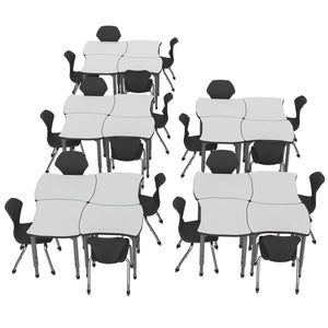 Apex White Dry Erase Classroom Desk and Chair Package, 20 Dog Bone/Contour Collaborative Student Desks with 20 Apex Stack Chairs