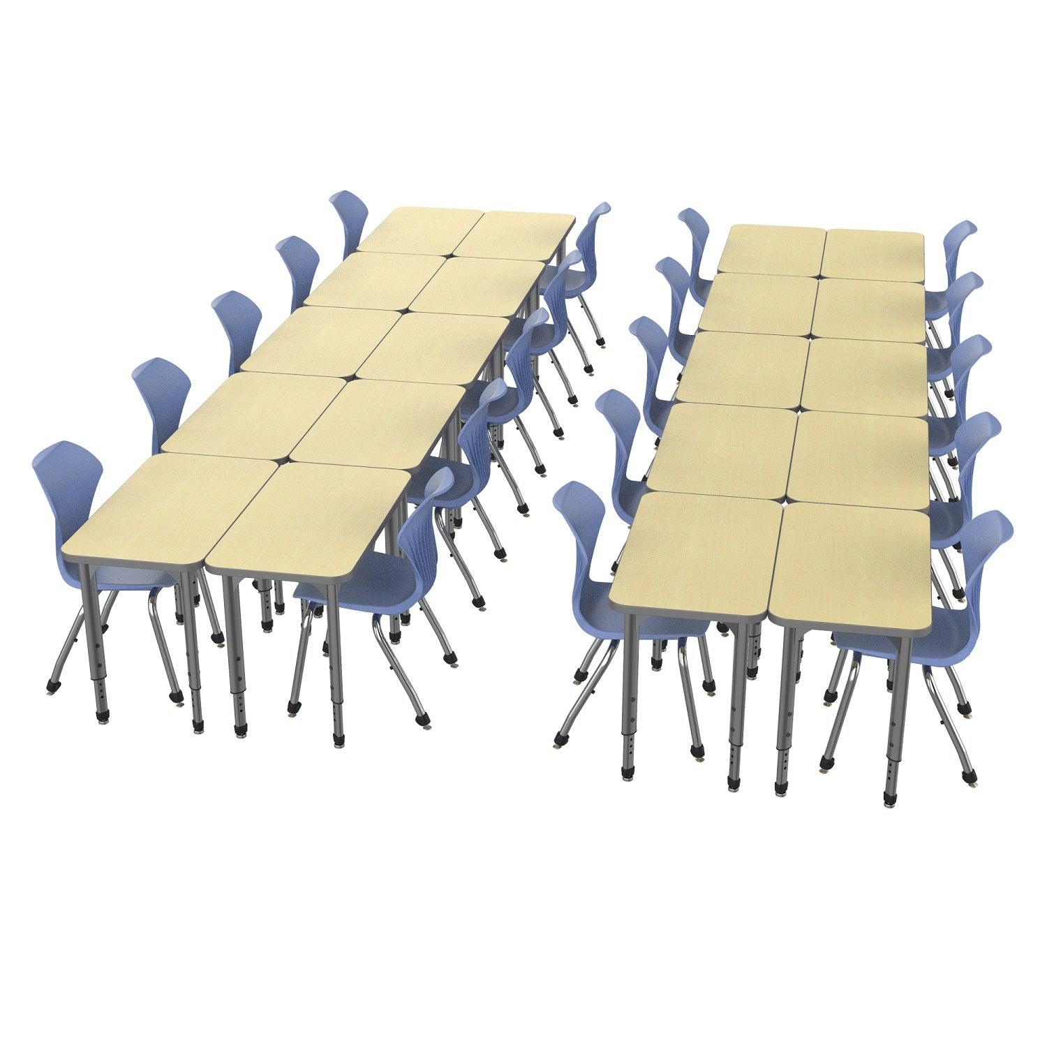 Apex Classroom Desk and Chair Package, 20 Rectangle Collaborative Student Desks, 20" x 36", with 20 Apex Stack Chairs