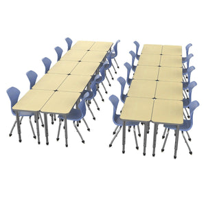 Apex Classroom Desk and Chair Package, 20 Rectangle Collaborative Student Desks, 20" x 36", with 20 Apex Stack Chairs