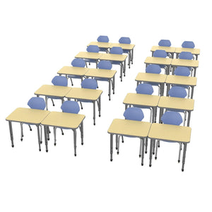 Apex Classroom Desk and Chair Package, 20 Rectangle Collaborative Student Desks, 24" x 30", with 20 Apex Stack Chairs