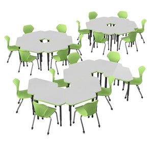 Apex White Dry Erase Classroom Desk and Chair Package, 20 Gem Collaborative Student Desks with 20  Apex Stack Chairs