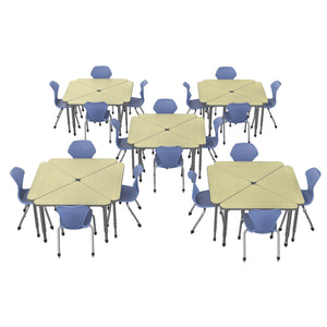 Apex Classroom Desk and Chair Package, 20 Triangle Collaborative Student Desks with 20 Apex Stack Chairs