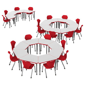 Apex White Dry Erase Classroom Desk and Chair Package, 20 Small Trapezoid Collaborative Student Desks with 20 Apex Stack Chairs