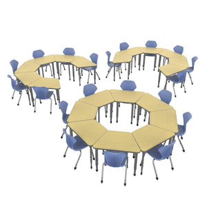 Apex Classroom Desk and Chair Package, 20 Small Trapezoid Collaborative Student Desks with 20 Apex Stack Chairs