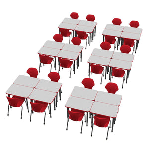 Apex White Dry Erase Classroom Desk and Chair Package, 24 Rectangle Collaborative Student Desks, 20" x 30", with 24 Apex Stack Chairs