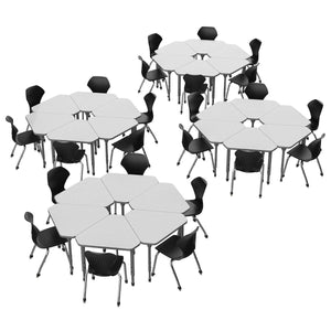Apex White Dry Erase Classroom Desk and Chair Package, 24 Gem Collaborative Student Desks with 24 Apex Stack Chairs