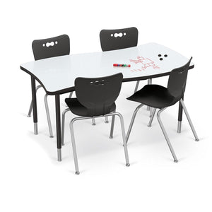 Hierarchy Creator Table + Porcelain Steel Dry Erase Whiteboard Top, Wavy Rectangle, 58.8" W x 32.6" D, LIFETIME WARRANTY