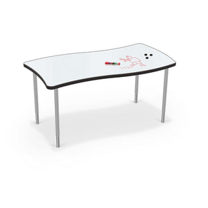 Hierarchy Creator Table + Porcelain Steel Dry Erase Whiteboard Top, Wavy Rectangle, 58.8" W x 32.6" D, LIFETIME WARRANTY