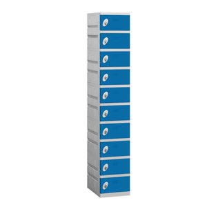 12" Wide Ten Tier ABS Plastic Locker, 1 Wide, 6 Feet High, 18 Inches Deep, Blue, Assembled