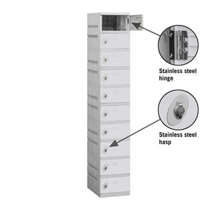 12" Wide Ten Tier ABS Plastic Locker, 1 Wide, 6 Feet High, 18 Inches Deep, Gray, Assembled