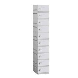 12" Wide Ten Tier ABS Plastic Locker, 1 Wide, 6 Feet High, 18 Inches Deep, Gray, Assembled