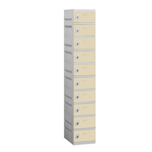 12" Wide Ten Tier ABS Plastic Locker, 1 Wide, 6 Feet High, 18 Inches Deep, Tan, Assembled