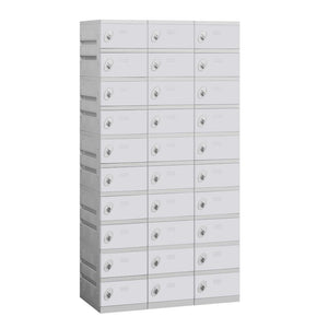 12" Wide Ten Tier ABS Plastic Locker, 3 Wide, 6 Feet High, 18 Inches Deep, Gray, Assembled