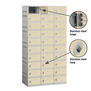 12" Wide Ten Tier ABS Plastic Locker, 3 Wide, 6 Feet High, 18 Inches Deep, Tan, Assembled