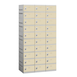 12" Wide Ten Tier ABS Plastic Locker, 3 Wide, 6 Feet High, 18 Inches Deep, Tan, Assembled