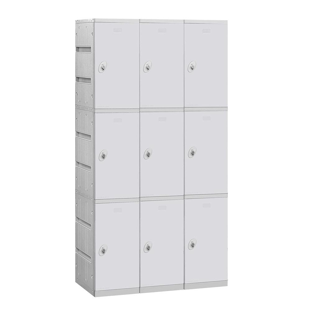 12" Wide Triple Tier ABS Plastic Locker, 3 Wide, 6 Feet High, 18 Inches Deep, Gray, Assembled