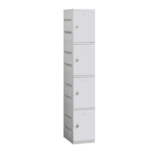 12" Wide Four Tier ABS Plastic Locker, 1 Wide, 6 Feet High, 18 Inches Deep, Gray, Assembled