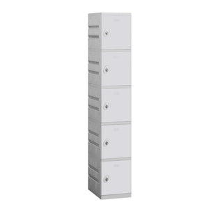 12" Wide Five Tier ABS Plastic Locker, 1 Wide, 6 Feet High, 18 Inches Deep, Gray, Assembled