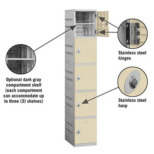 12" Wide Five Tier ABS Plastic Locker, 1 Wide, 6 Feet High, 18 Inches Deep, Tan, Assembled