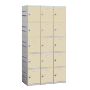 12" Wide Five Tier ABS Plastic Locker, 3 Wide, 6 Feet High, 18 Inches Deep, Tan, Assembled