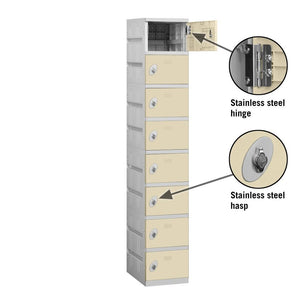 12" Wide Eight Tier ABS Plastic Locker, 1 Wide, 6 Feet High, 18 Inches Deep, Tan, Assembled