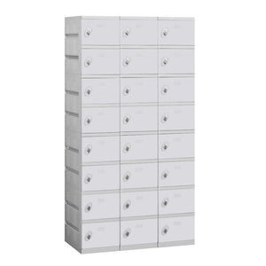 12" Wide Eight Tier ABS Plastic Locker, 3 Wide, 6 Feet High, 18 Inches Deep, Gray, Assembled