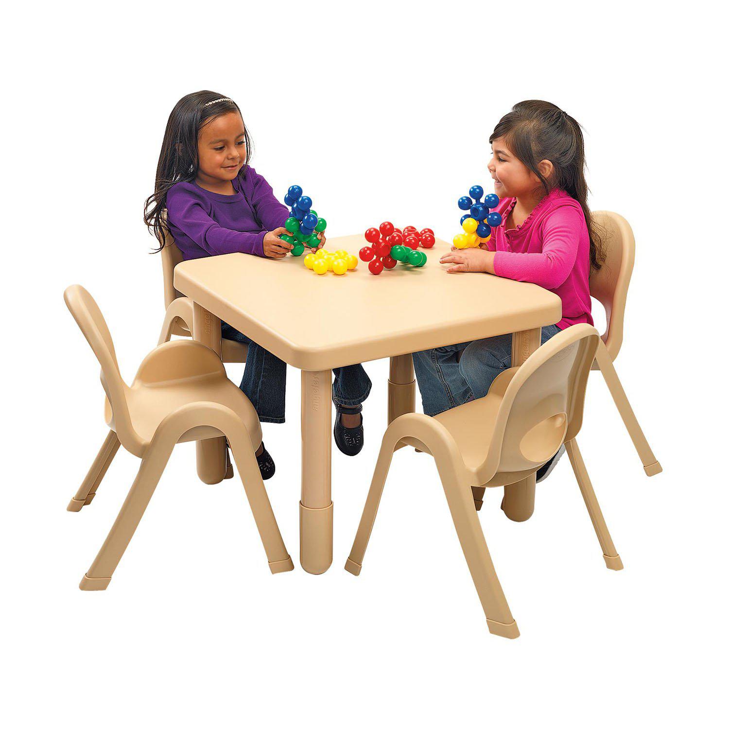 Toddler MyValue™ Table and Chair Set - 28" Square x 20"-High Natural Tan Table with 4 Matching 11"-High Chairs