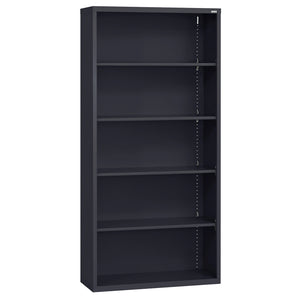 Elite Series Welded Steel 5 Shelf Bookcase, 4 Adjustable Shelves and Bottom Shelf, 36" W x 12" D x 72" H