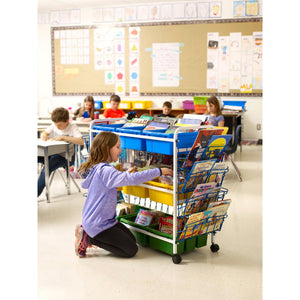 Deluxe Leveled Reading Book Browser Cart with 9 Tubs, Side Racks and Book Display Rack
