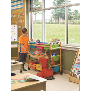 Bamboo Book Browser Cart with Nine Tubs, Vibrant Tub Combo