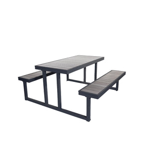 Seaside Collection Outdoor/Indoor 5' x 27.5" Picnic Table, Aluminum Frame with Gray Synthetic Teak Top